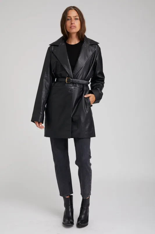 Black Leather Classic Coat sold by SPRWMN