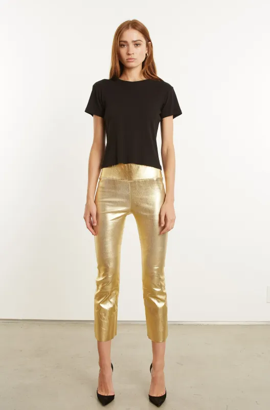 Metallic Gold Leather Crop Flare made by SPRWMN