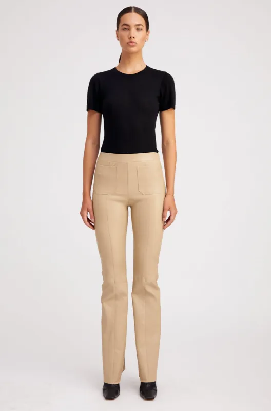 Travertine Leather Patch Pocket Super Flare Pants sold by SPRWMN