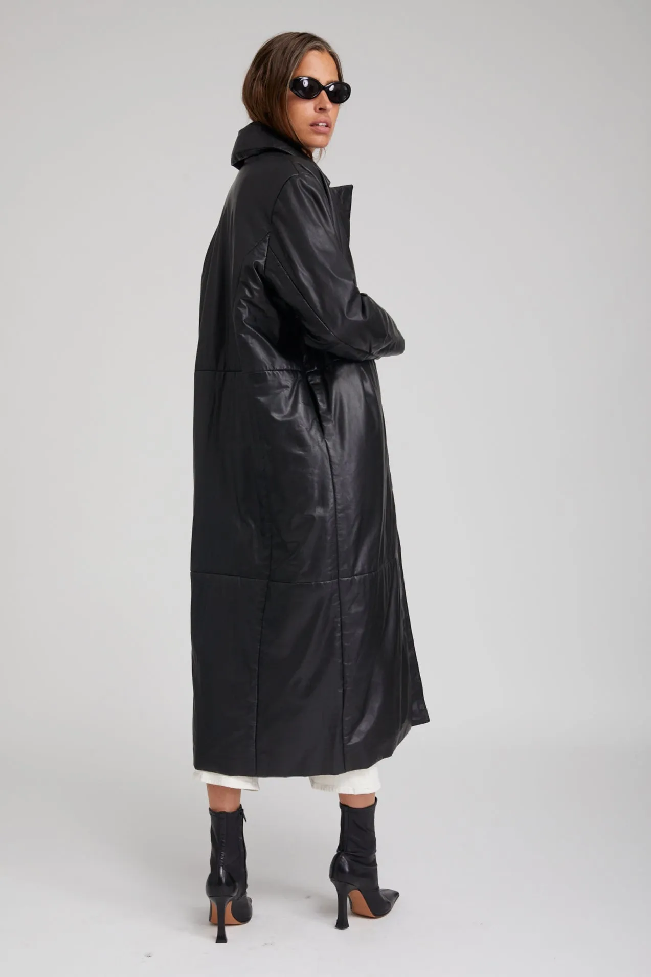 Black Leather Long Puffer Coat sold by SPRWMN product image thumbnail 4
