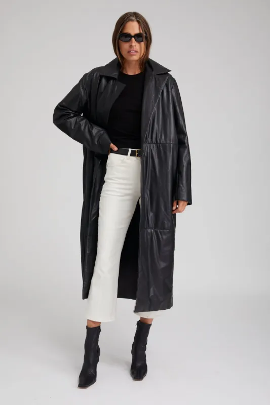 Black Leather Long Puffer Coat made by SPRWMN