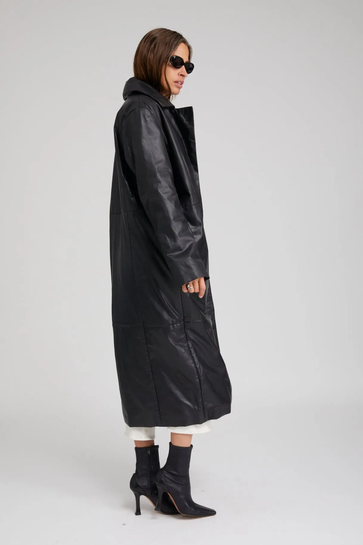 Black Leather Long Puffer Coat sold by SPRWMN product image thumbnail 3