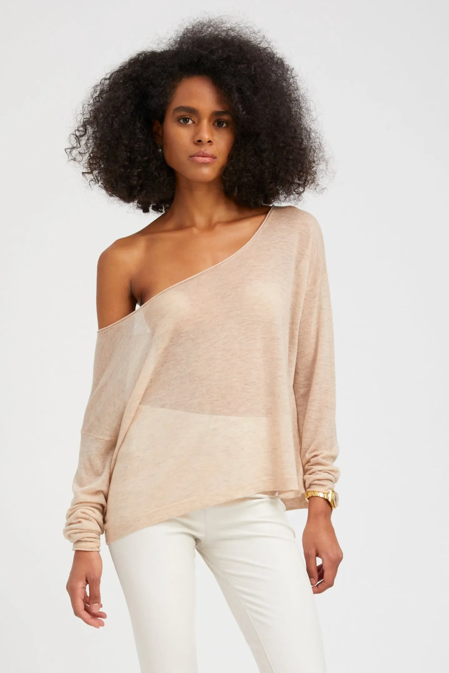 Wheat Tissue Cashmere Off-Shoulder Top sold by SPRWMN