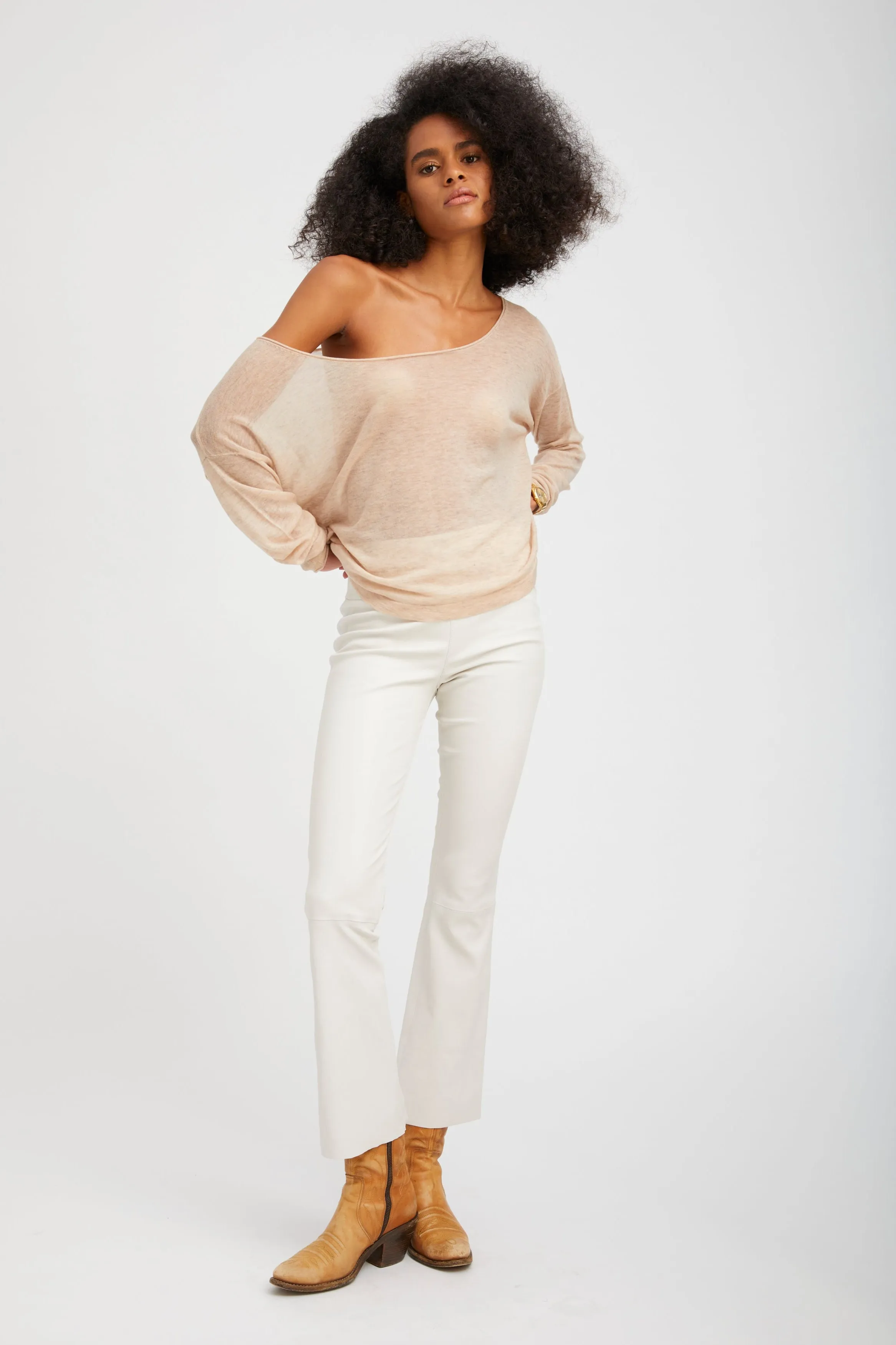 Wheat Tissue Cashmere Off-Shoulder Top sold by SPRWMN product image thumbnail 2