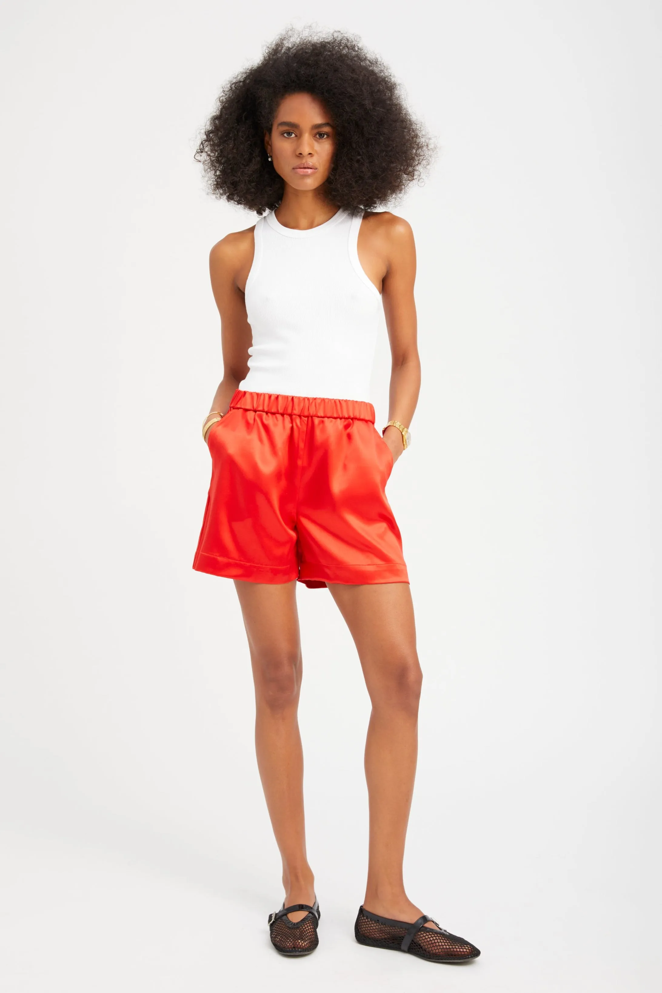 Red Silk Culotte Shorts sold by SPRWMN product image thumbnail 2