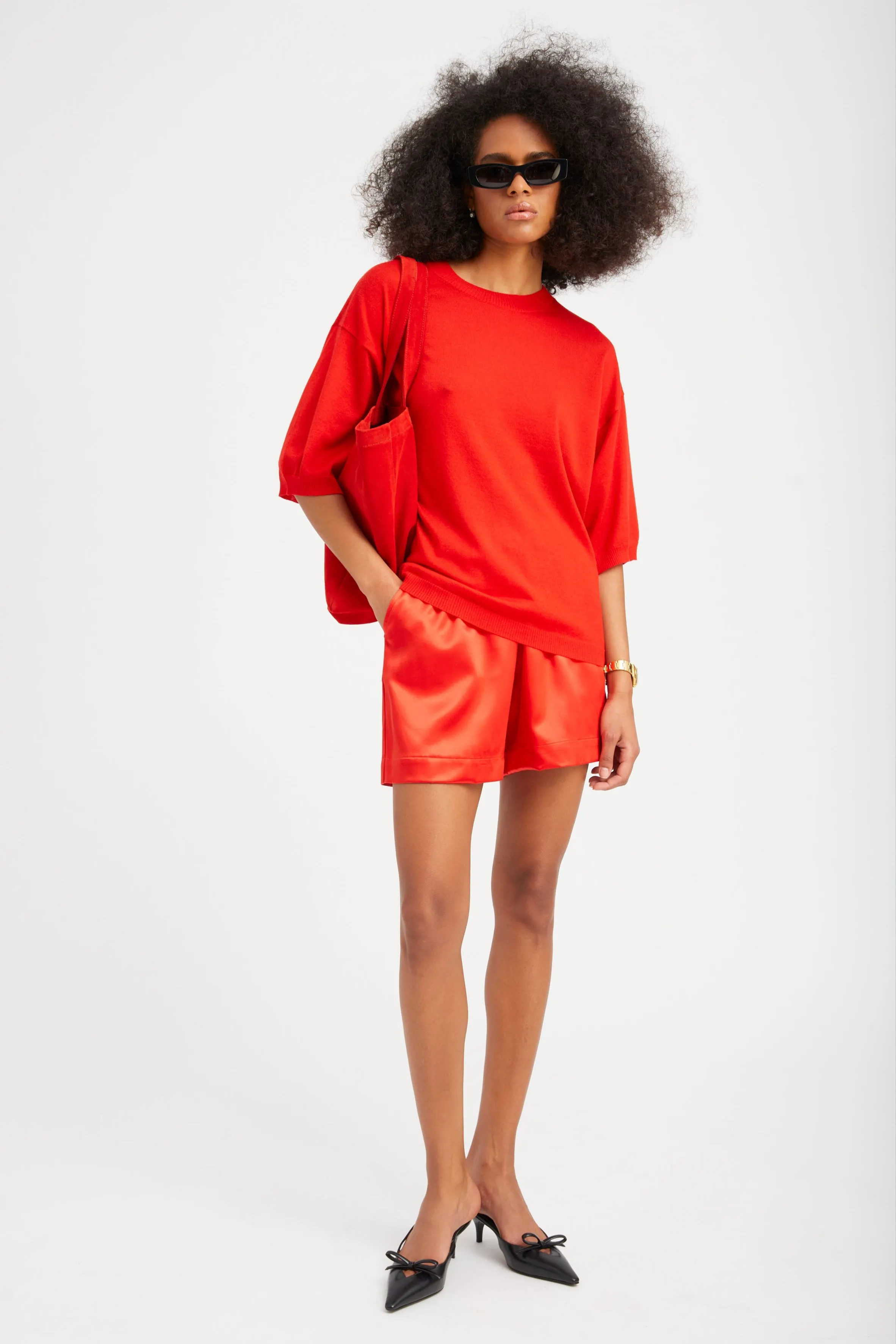 Red Silk Culotte Shorts sold by SPRWMN product image thumbnail 3