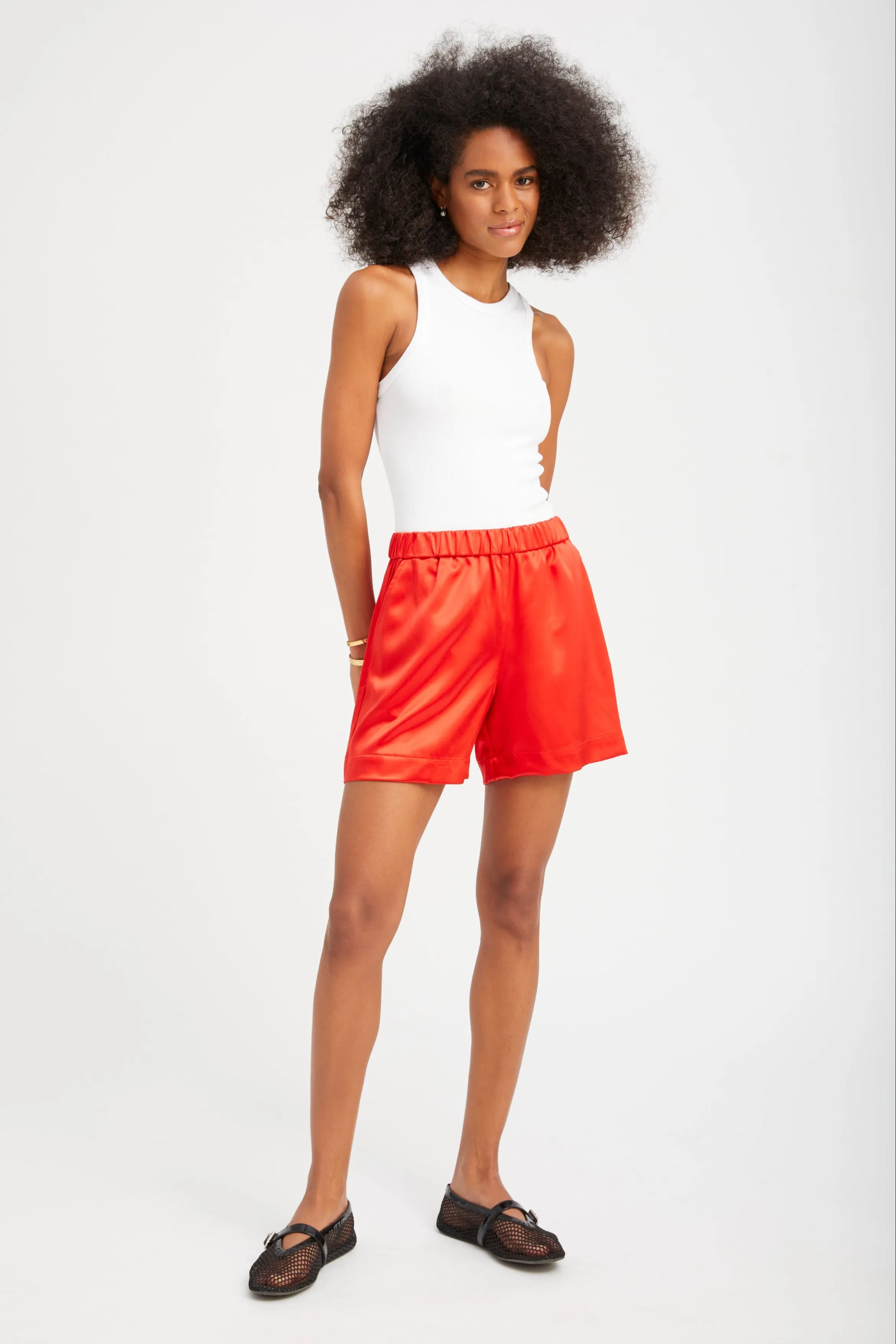 Red Silk Culotte Shorts sold by SPRWMN product image thumbnail 5