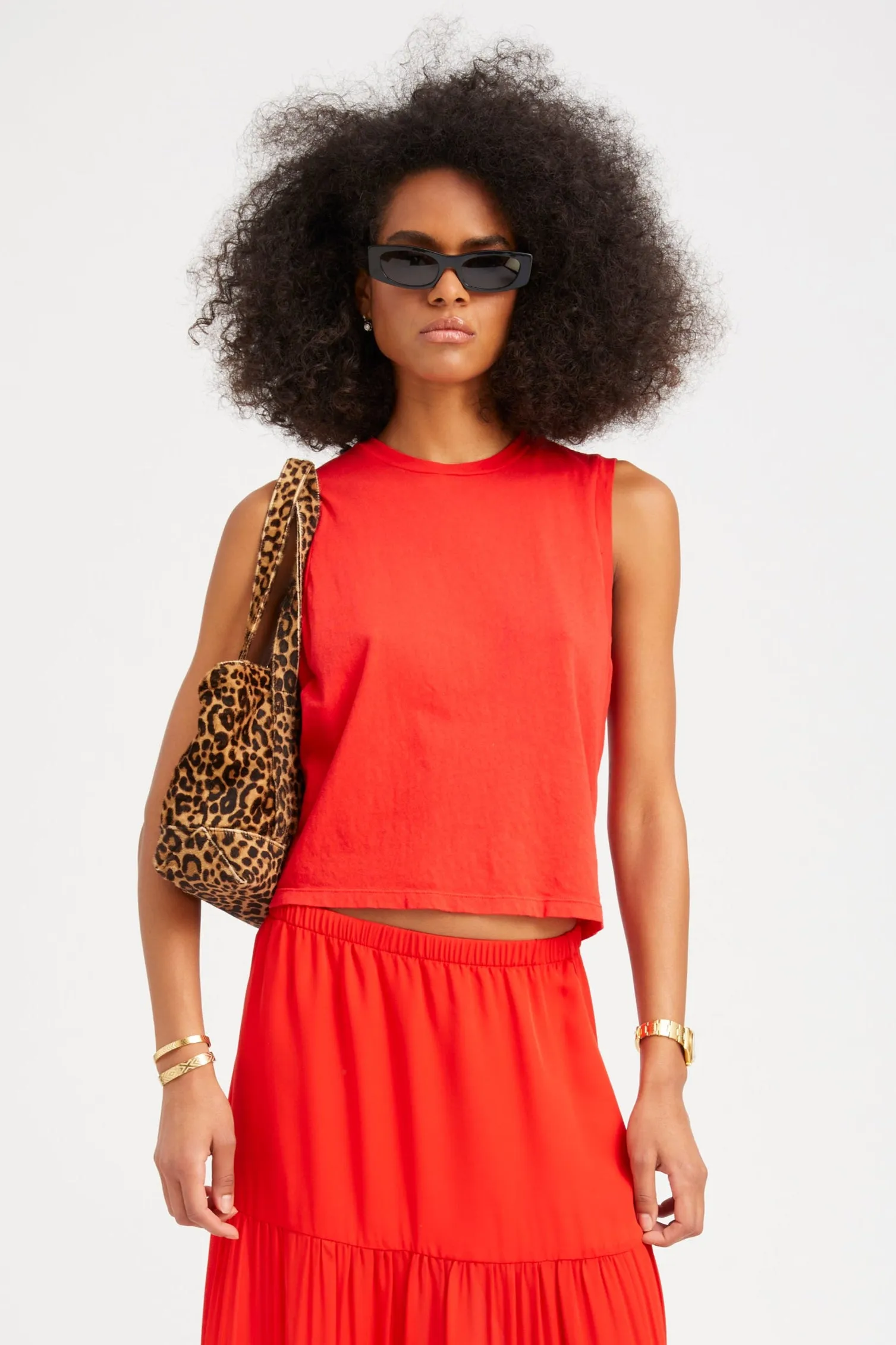 Red Cotton Muscle Tee sold by SPRWMN