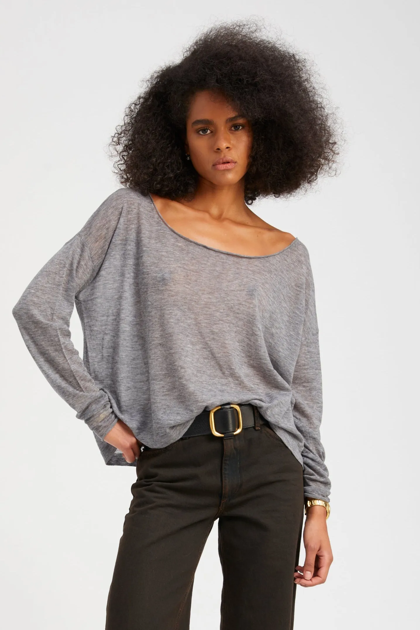 Grey Tissue Cashmere Off-Shoulder Top sold by SPRWMN
