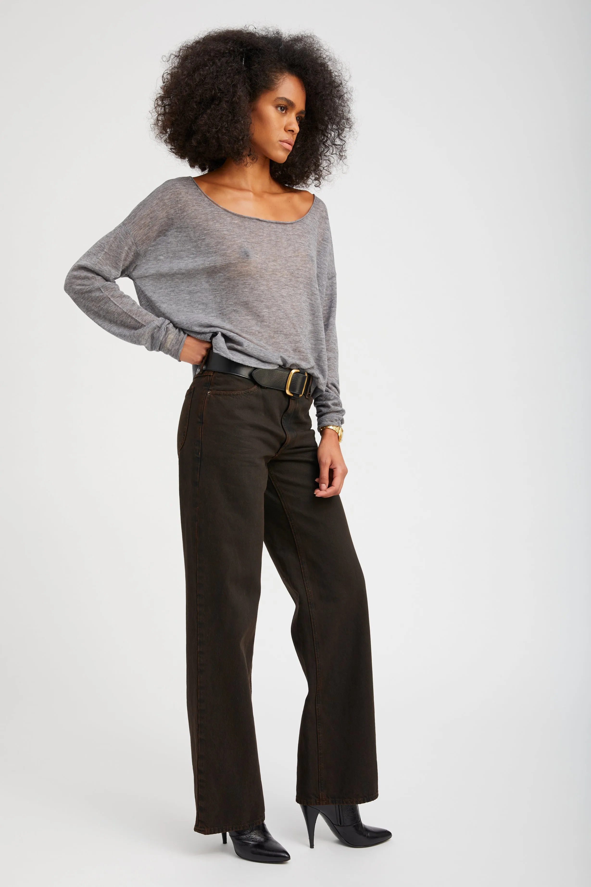 Grey Tissue Cashmere Off-Shoulder Top sold by SPRWMN product image thumbnail 3