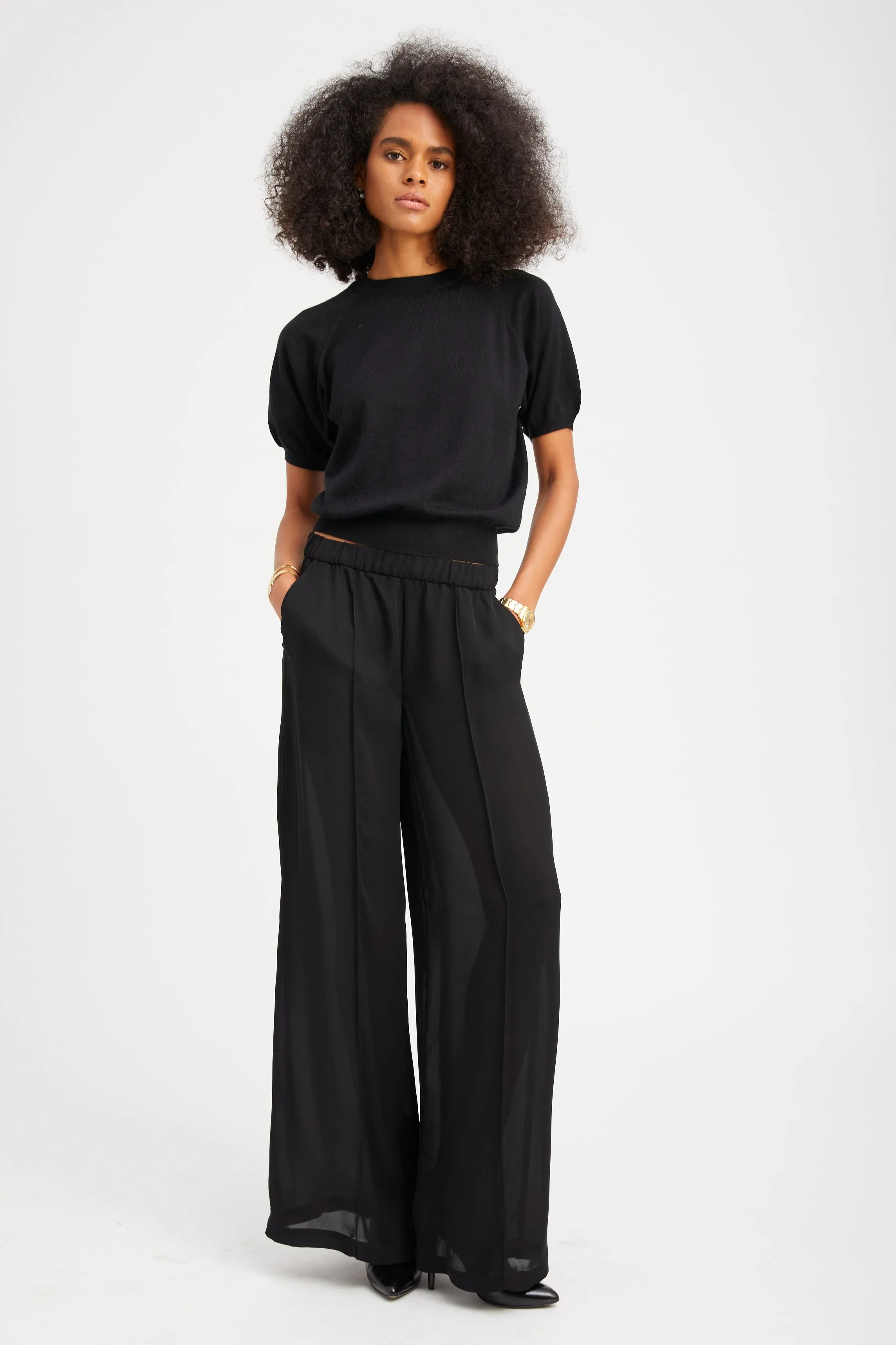 WIDE LEG PINTUCK PANTS BLACK PR sold by SPRWMN