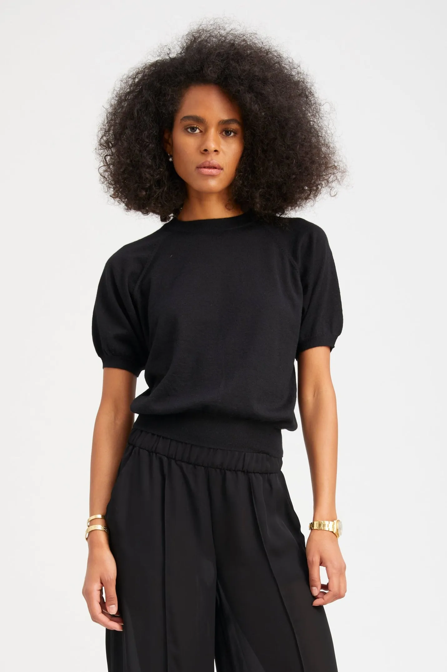 Black Cashmere Short Sleeve Raglan Sweater sold by SPRWMN