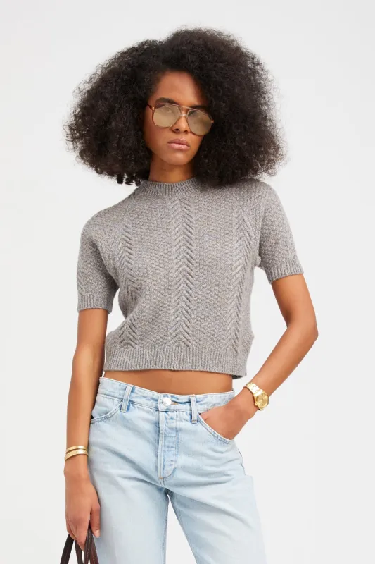 Heather Grey Cashmere Cable Knit Raglan Sweater sold by SPRWMN