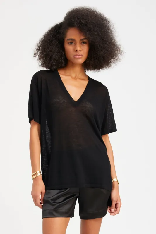 Black Tissue Cashmere V-Neck Tee sold by SPRWMN