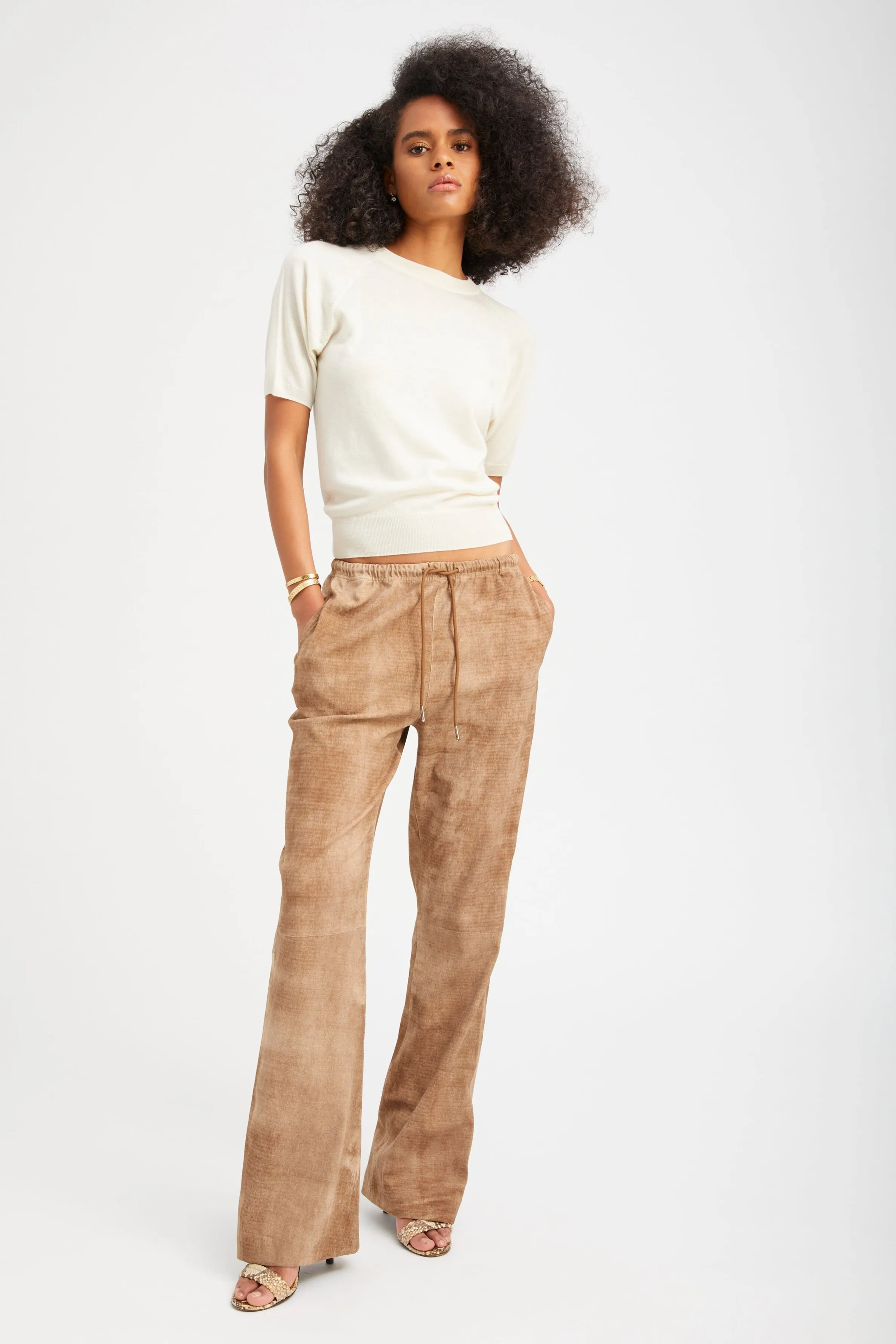 Sepia Suede Straight Leg Pants sold by SPRWMN