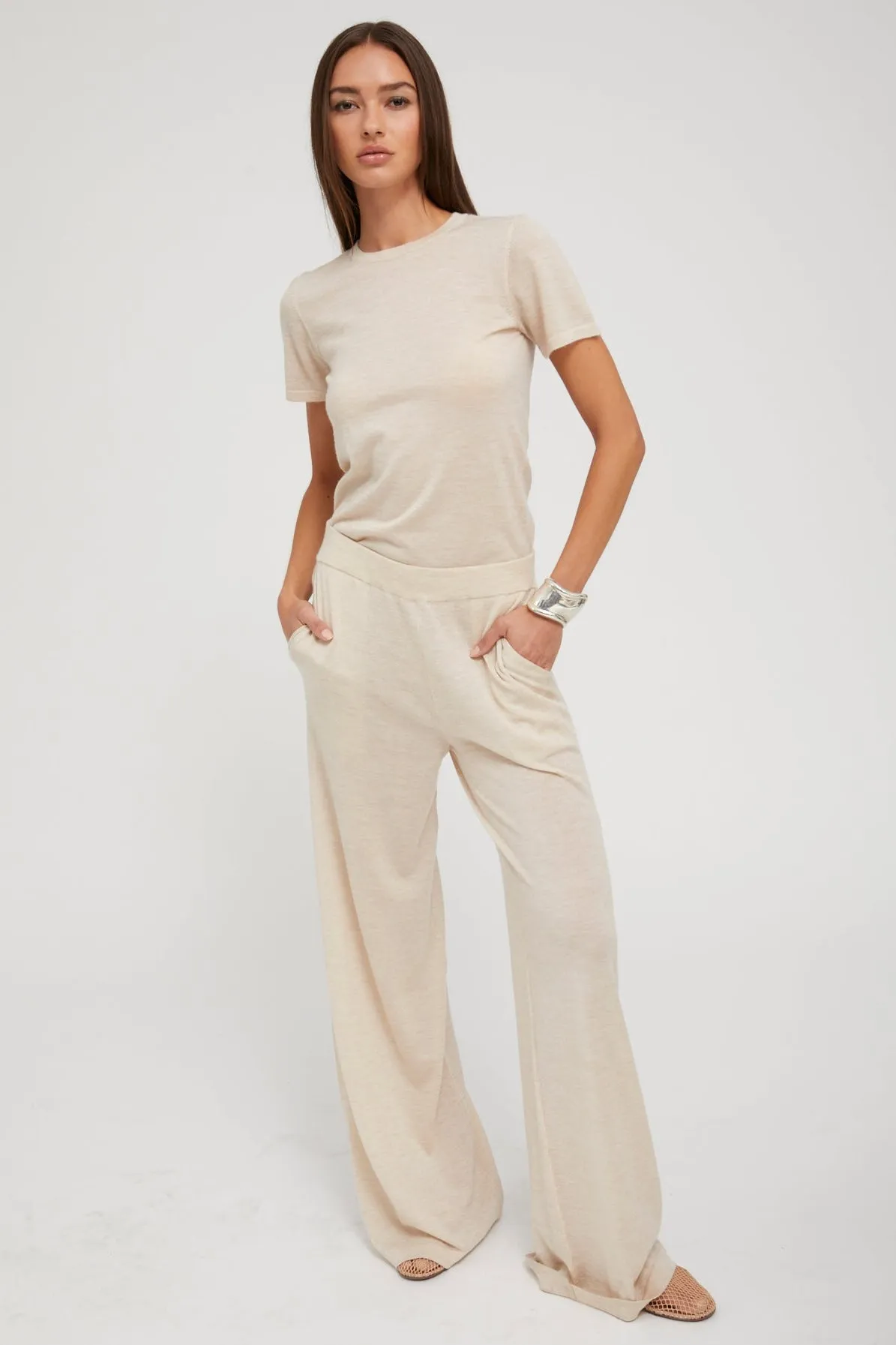 Latte Ultra Fine Cashmere Wide Leg Pants PR sold by SPRWMN product image thumbnail 3