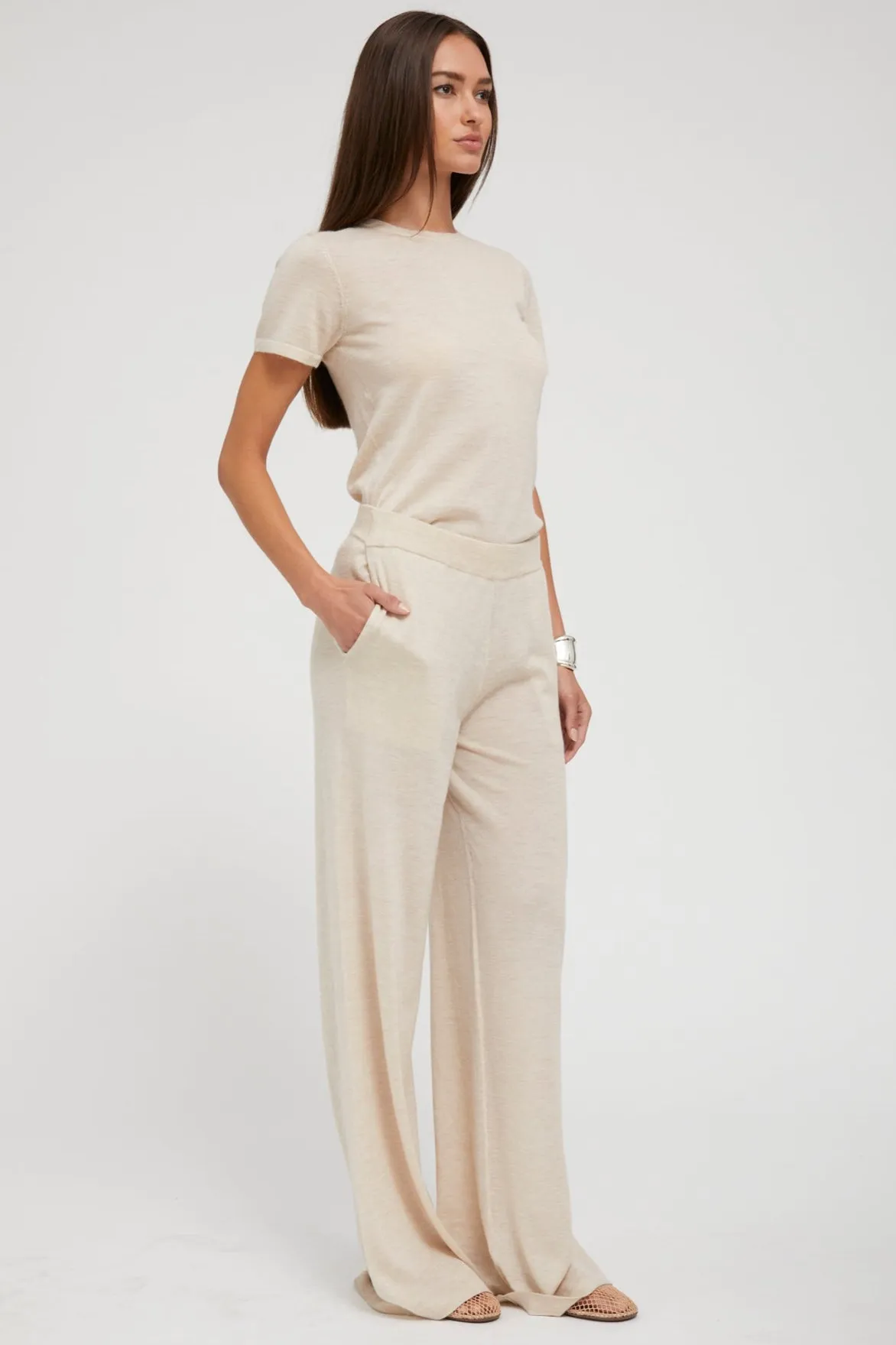 Latte Ultra Fine Cashmere Wide Leg Pants PR sold by SPRWMN product image thumbnail 4