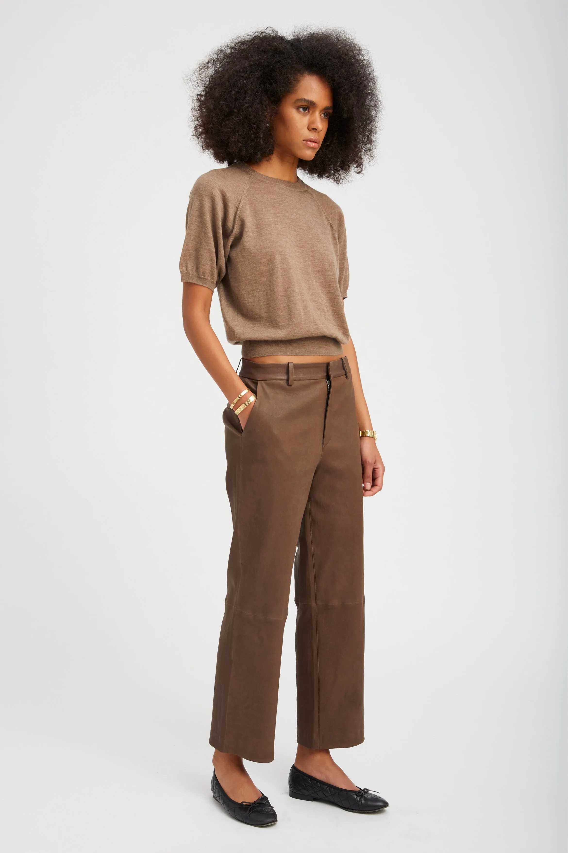 Truffle Leather Cropped Trousers sold by SPRWMN product image thumbnail 4