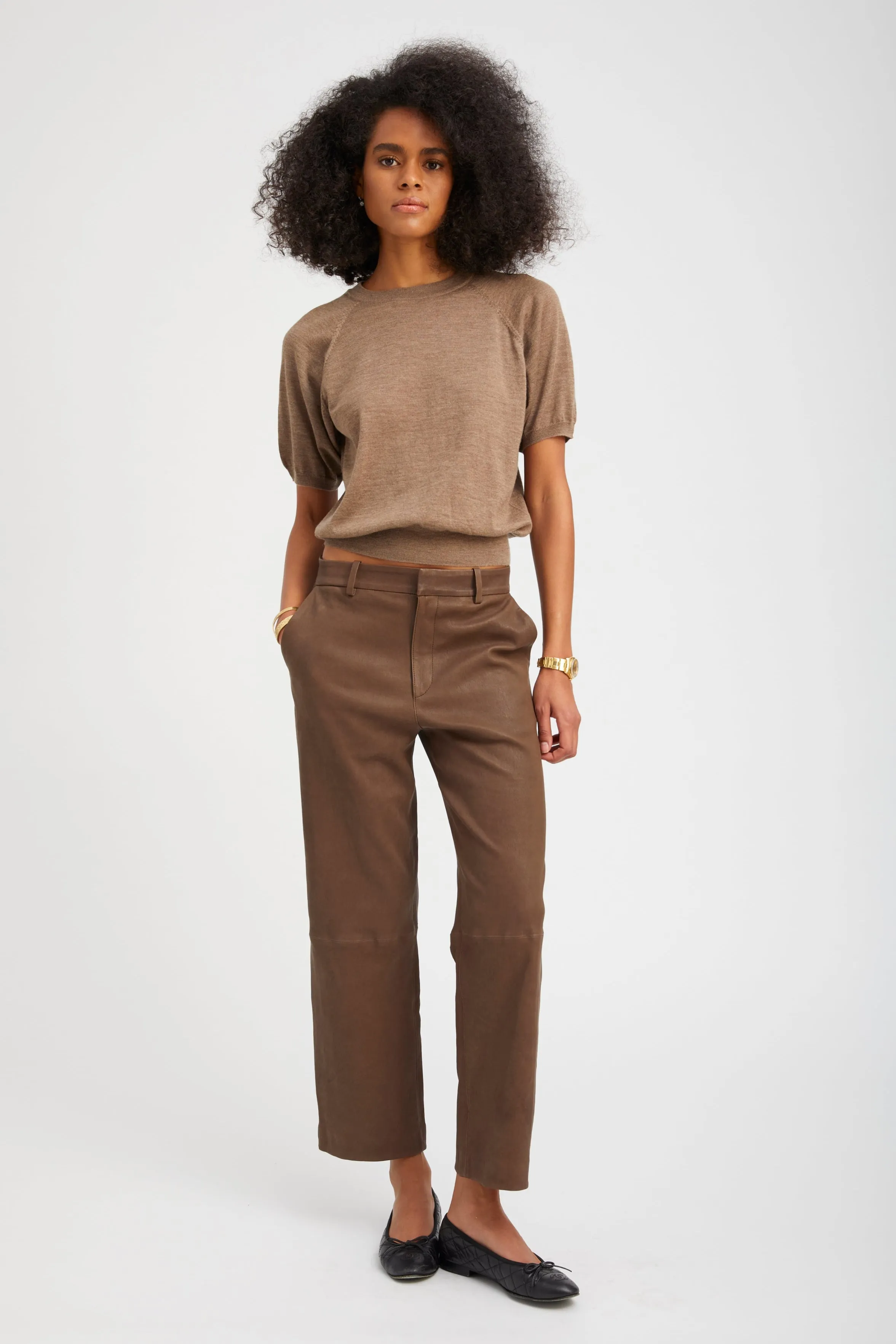 Truffle Leather Cropped Trousers sold by SPRWMN product image thumbnail 3