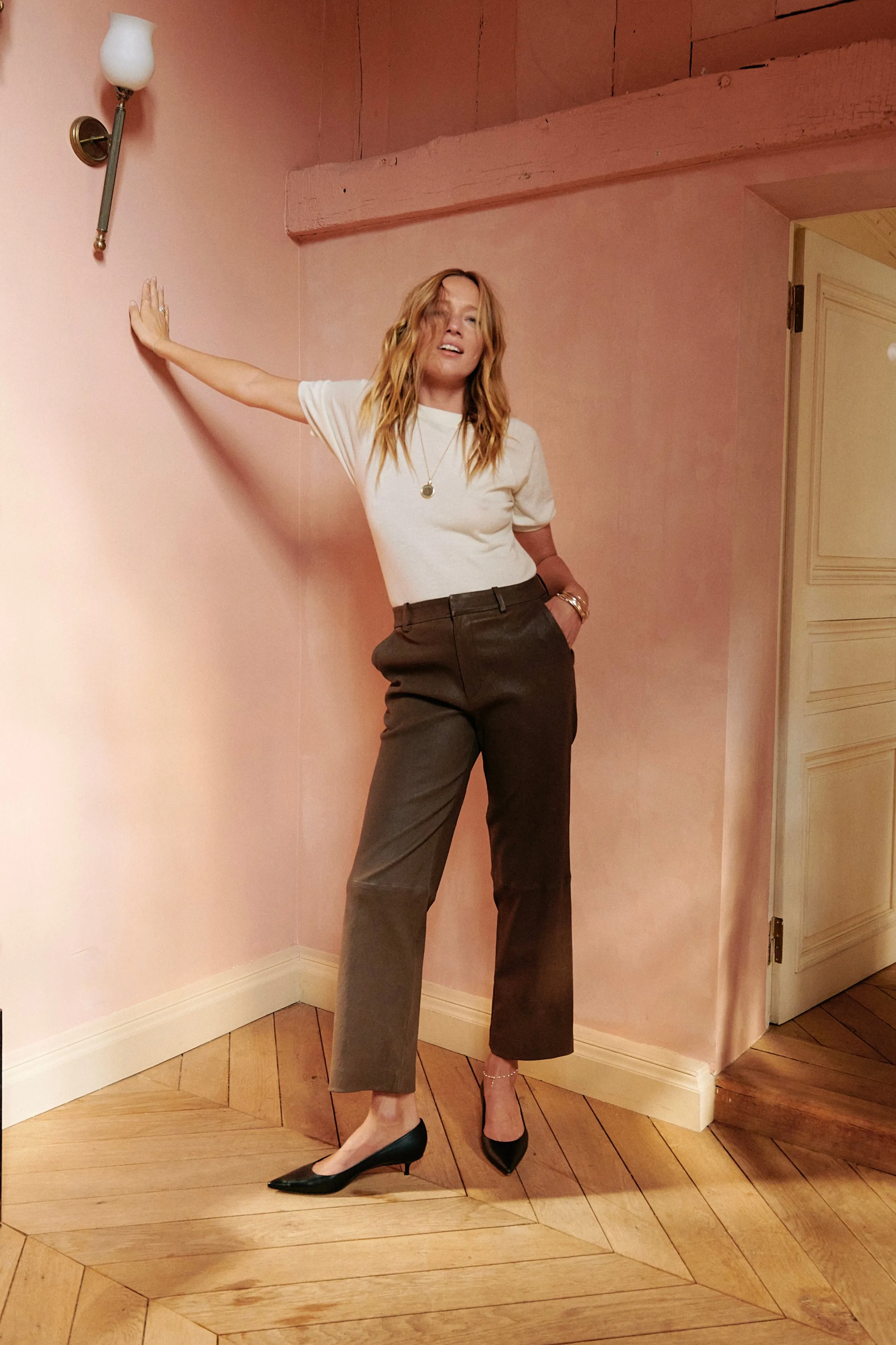 Truffle Leather Cropped Trousers sold by SPRWMN