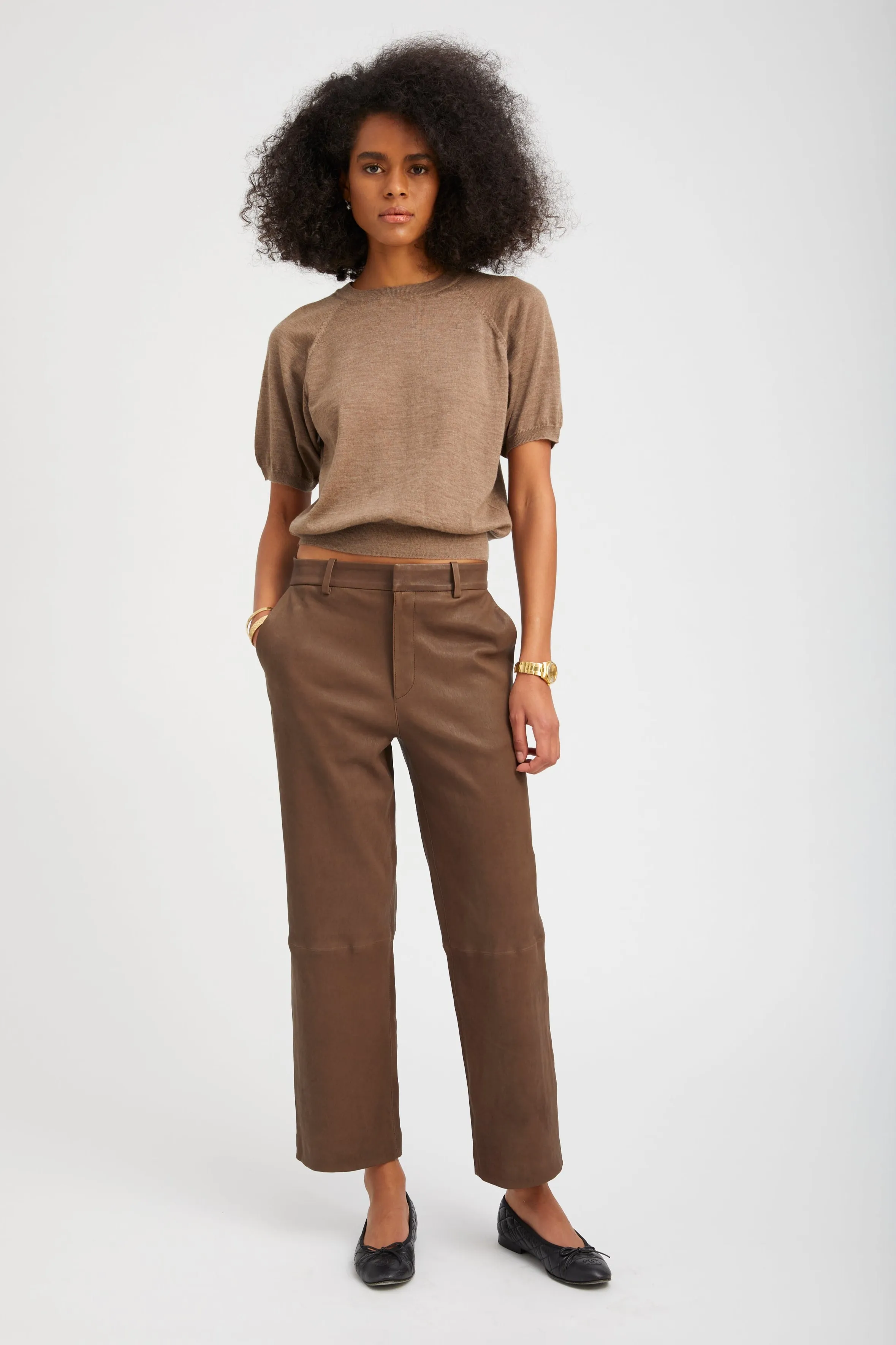 Truffle Leather Cropped Trousers sold by SPRWMN product image thumbnail 2