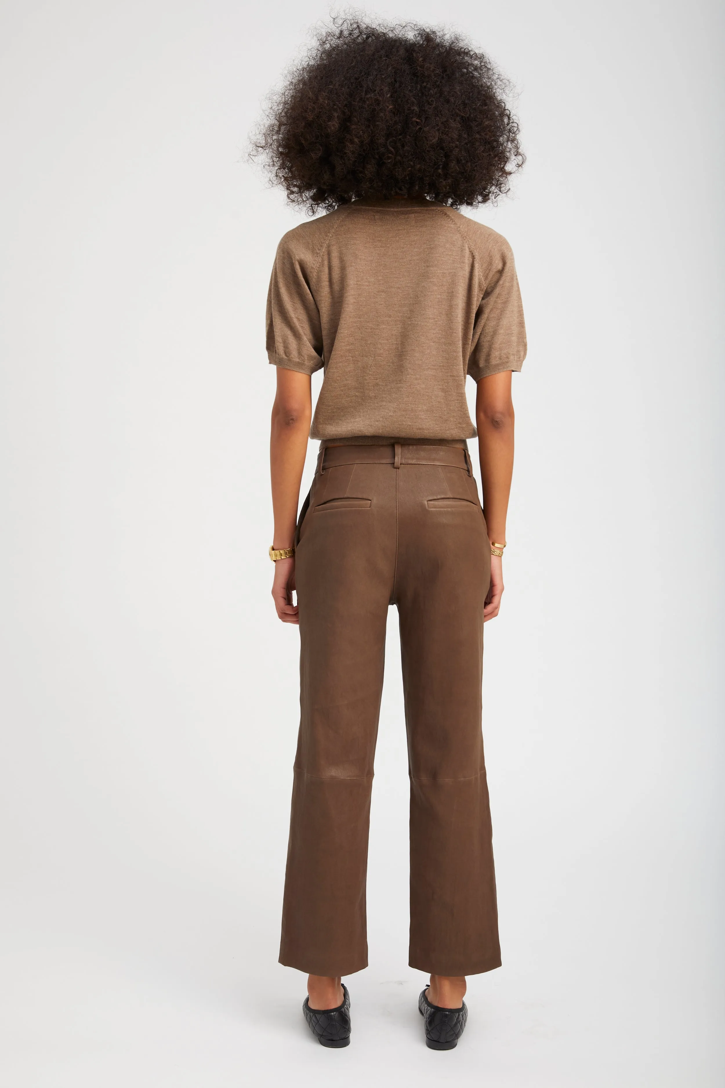 Truffle Leather Cropped Trousers sold by SPRWMN product image thumbnail 5