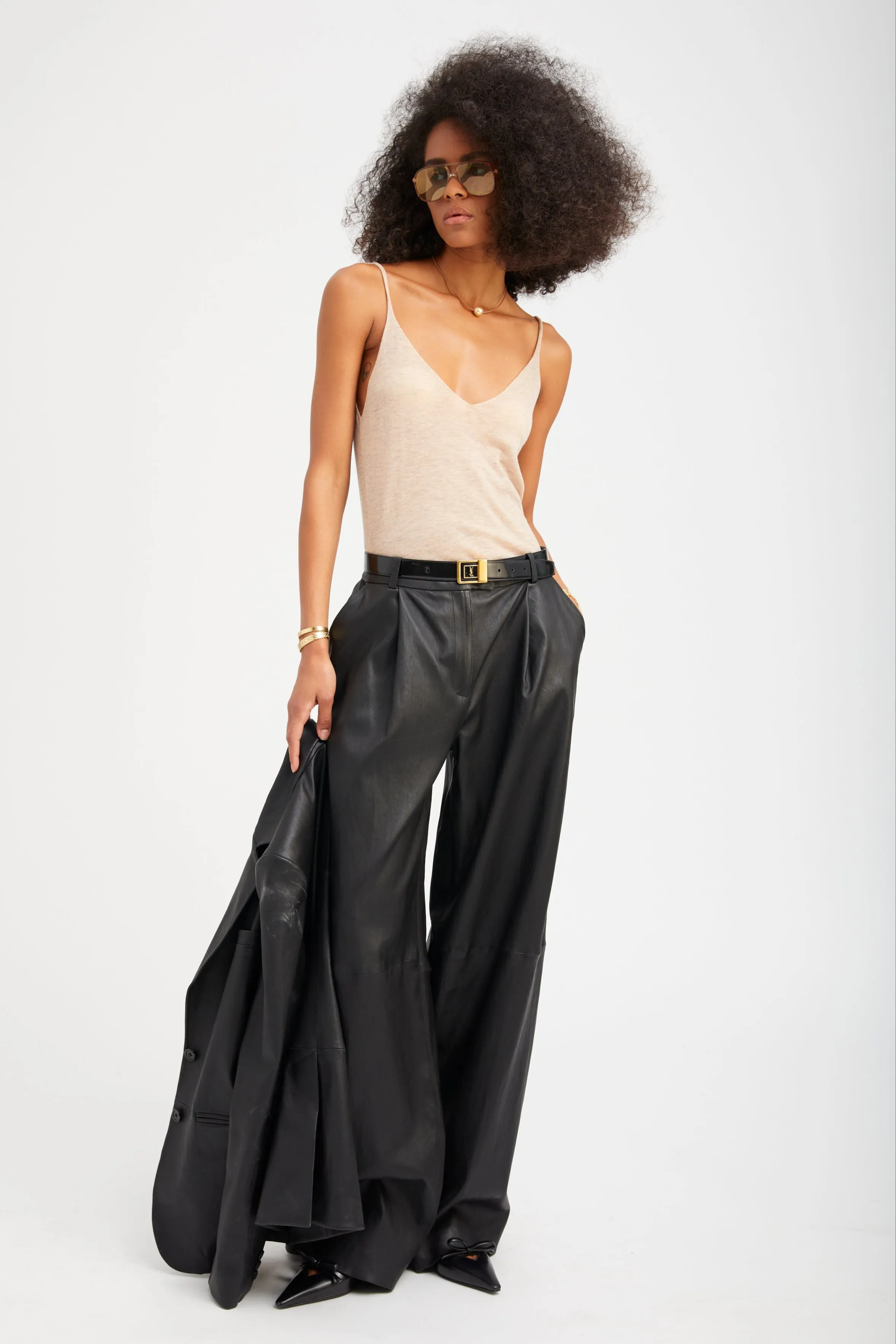 Black Leather Paloma Pleated Trousers sold by SPRWMN product image thumbnail 2