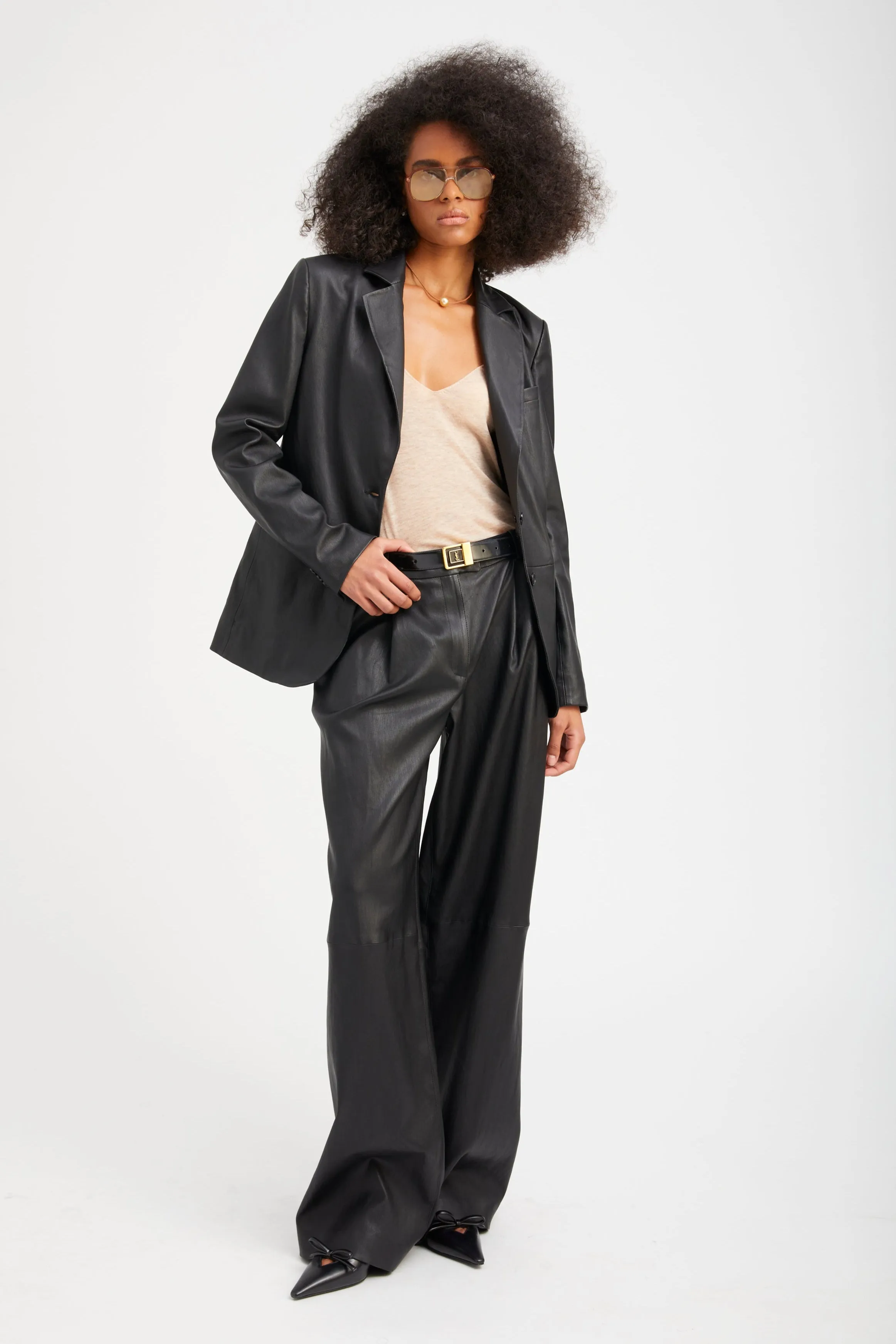 Black Leather Paloma Pleated Trousers sold by SPRWMN product image thumbnail 4