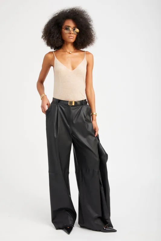Black Leather Paloma Pleated Trousers made by SPRWMN