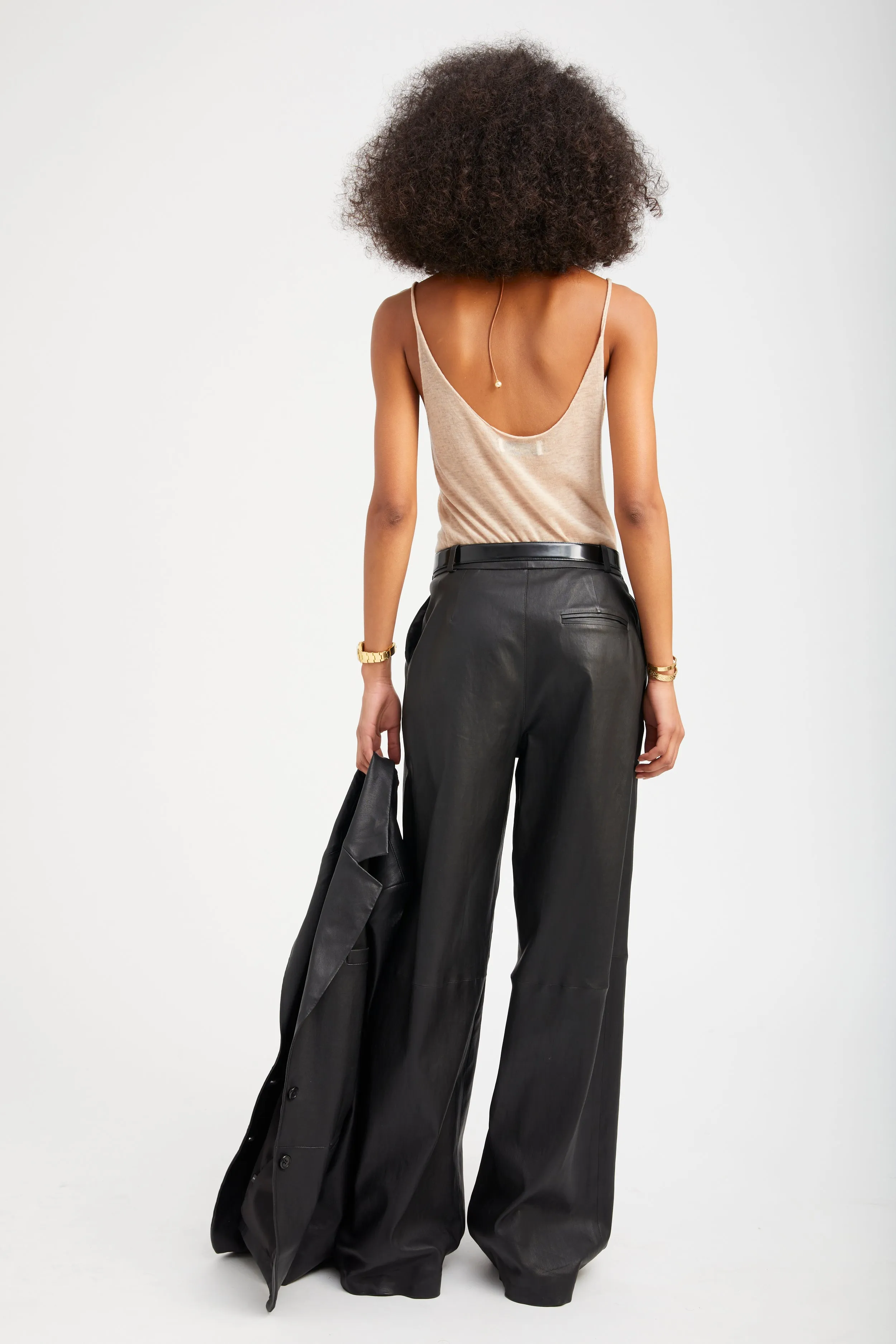 Black Leather Paloma Pleated Trousers sold by SPRWMN product image thumbnail 5
