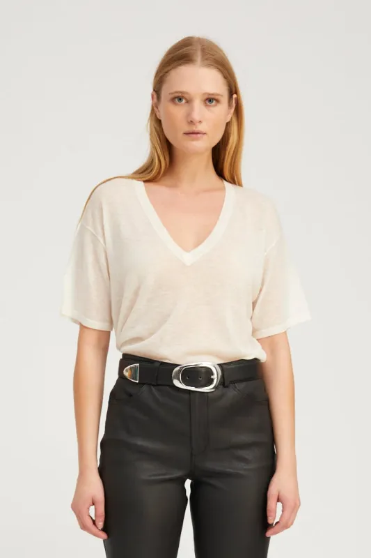 Ivory Tissue Cashmere V-Neck Tee sold by SPRWMN