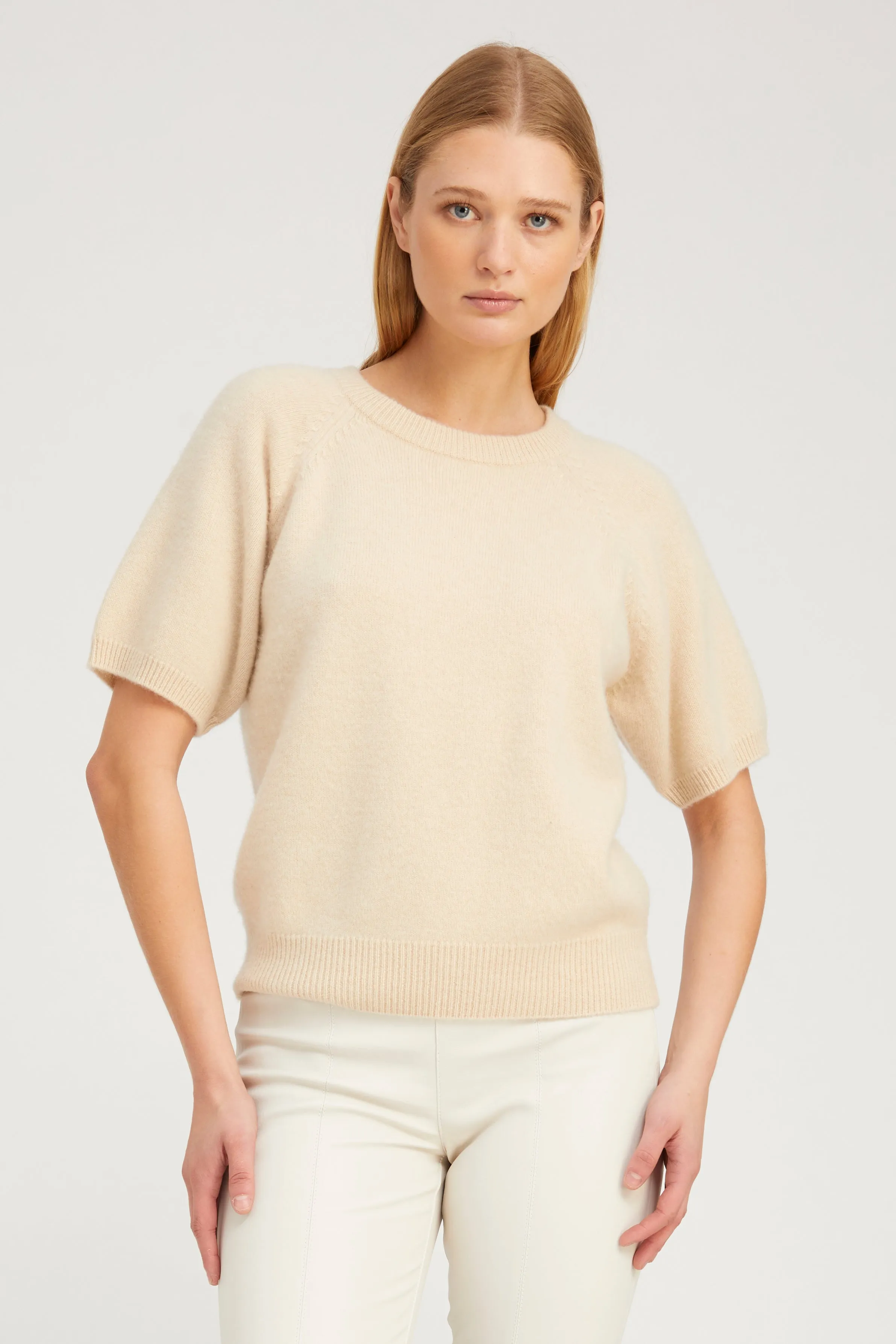 Oat Cashmere Short Sleeve Raglan Sweater sold by SPRWMN