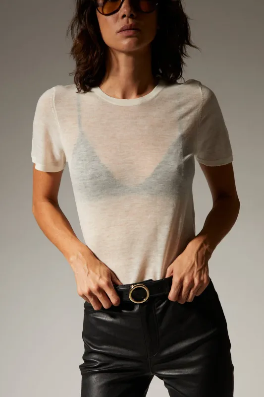 Ivory Tissue Cashmere Classic Tee sold by SPRWMN