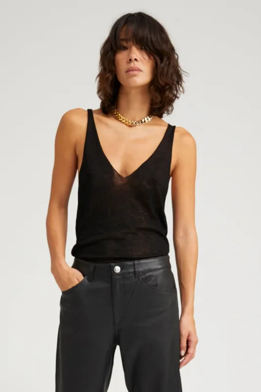 Black Tissue Cashmere V Neck Tank sold by SPRWMN
