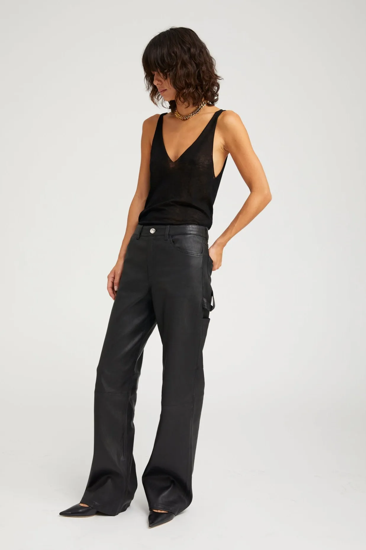 Black Tissue Cashmere V Neck Tank sold by SPRWMN product image thumbnail 4