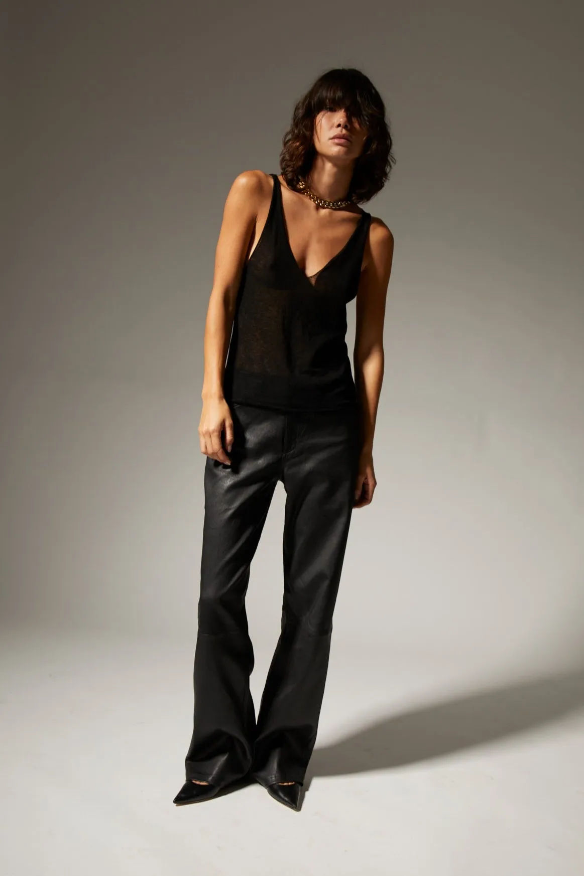 Black Tissue Cashmere V Neck Tank sold by SPRWMN product image thumbnail 2