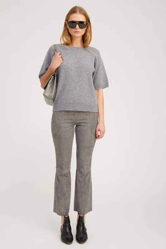 Grey Suede Ankle Flare Pants with Princess Seams sold by SPRWMN