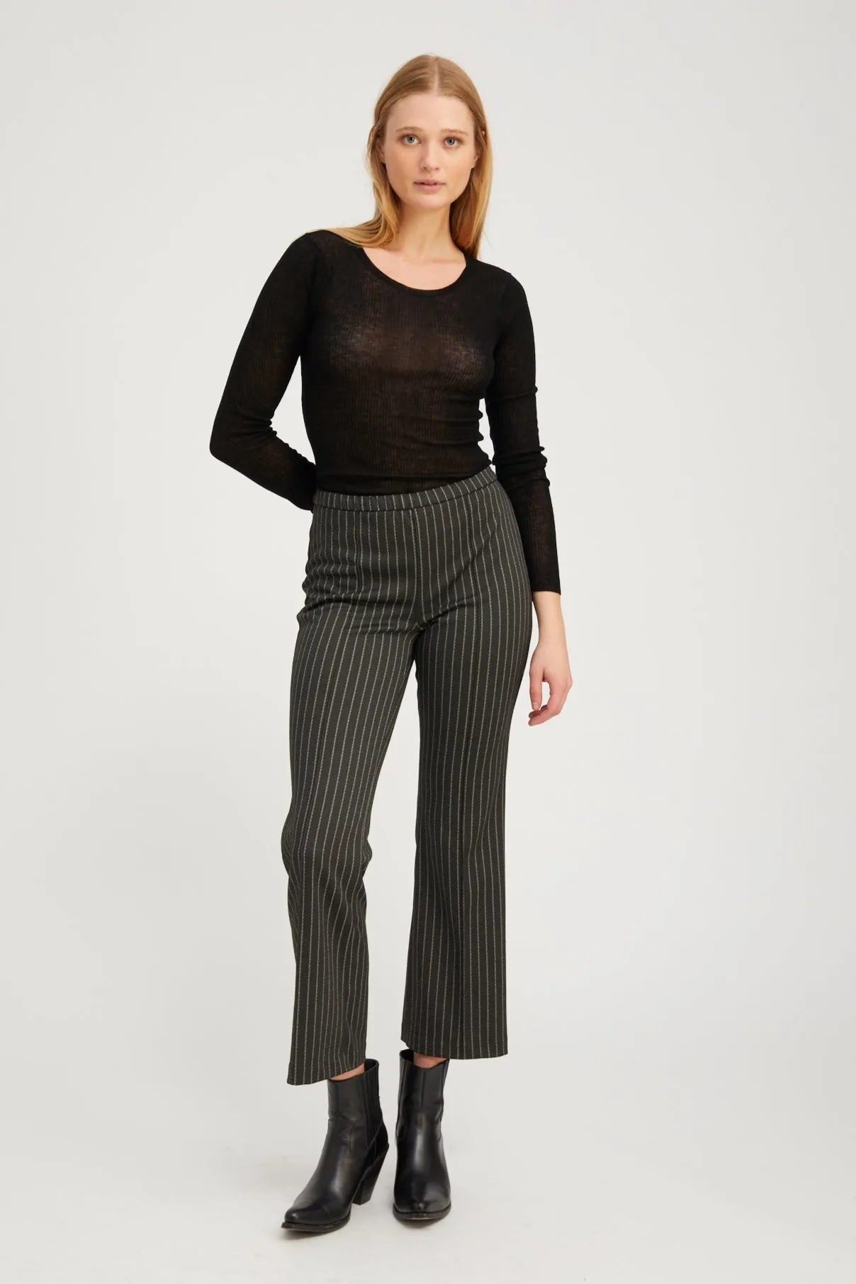 Black Pinstripe Ankle Flare with Pintucks sold by SPRWMN product image thumbnail 2