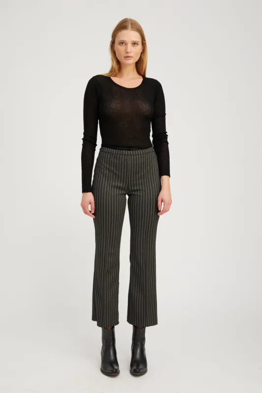 Black Pinstripe Ankle Flare with Pintucks sold by SPRWMN