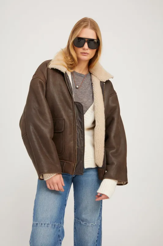 Chocolate Beige Leather Vintage Aviator Jacket sold by SPRWMN
