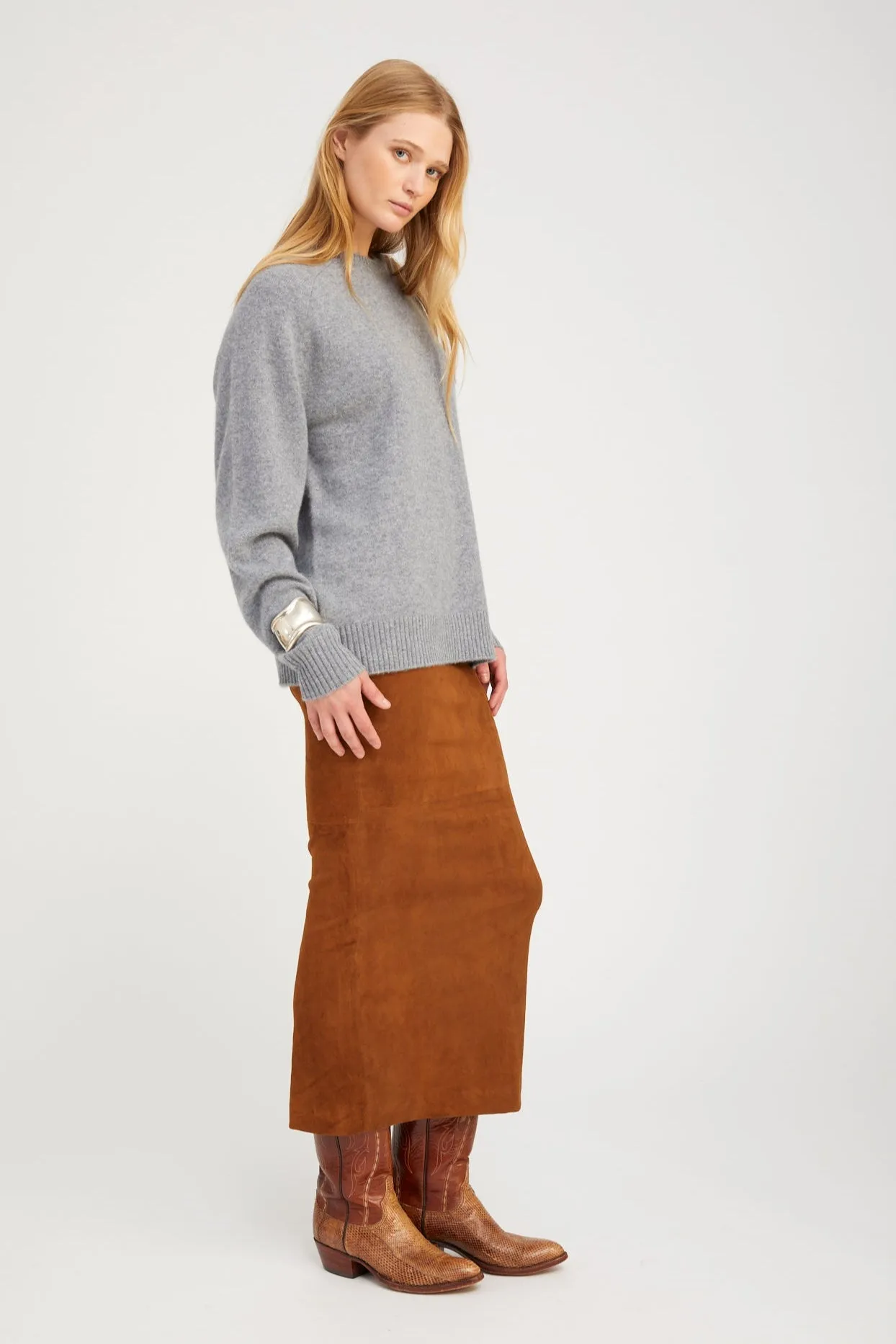 Dark Cognac Suede Maxi Tube Skirt sold by SPRWMN product image thumbnail 4