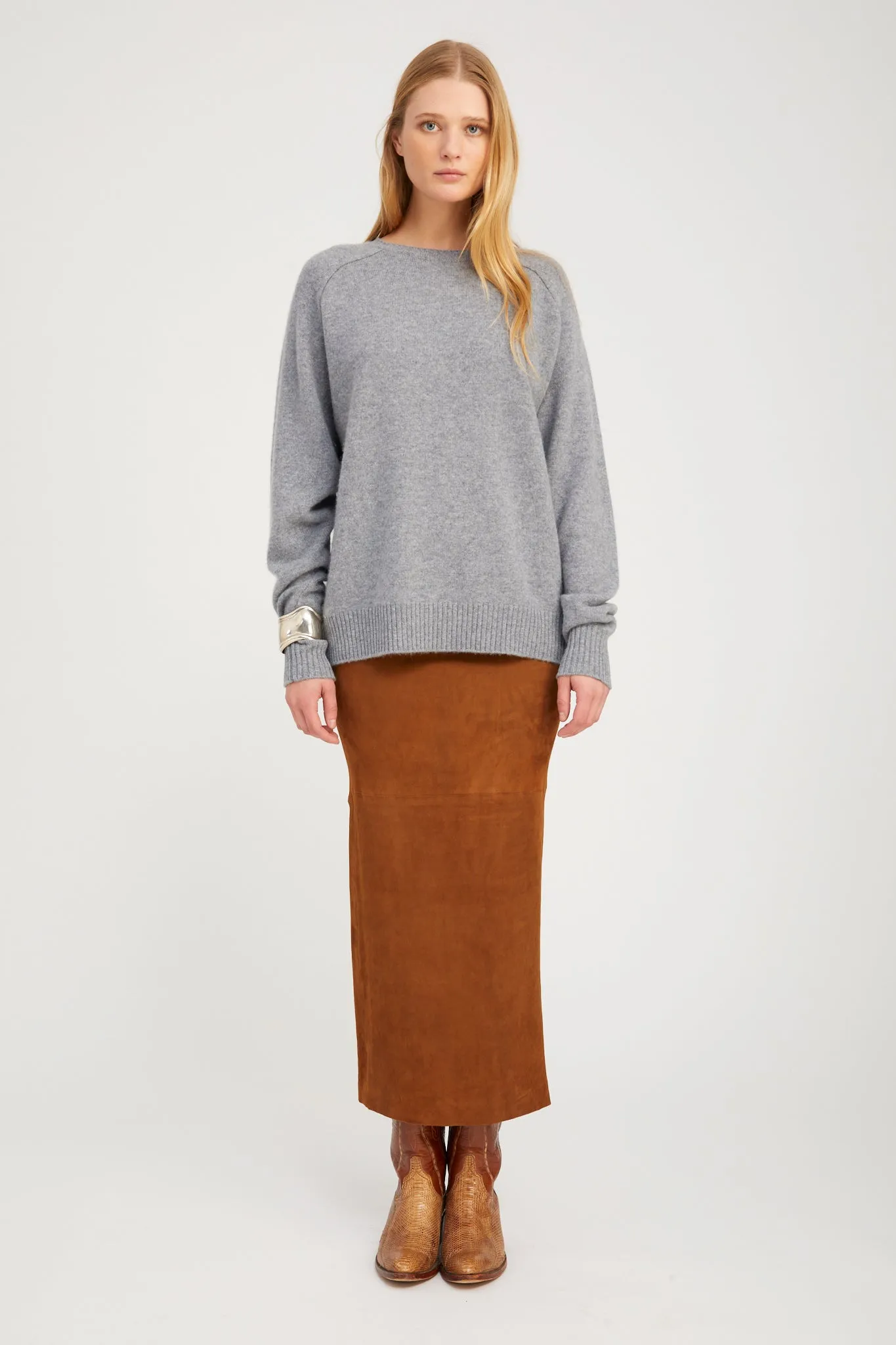 Dark Cognac Suede Maxi Tube Skirt sold by SPRWMN product image thumbnail 3