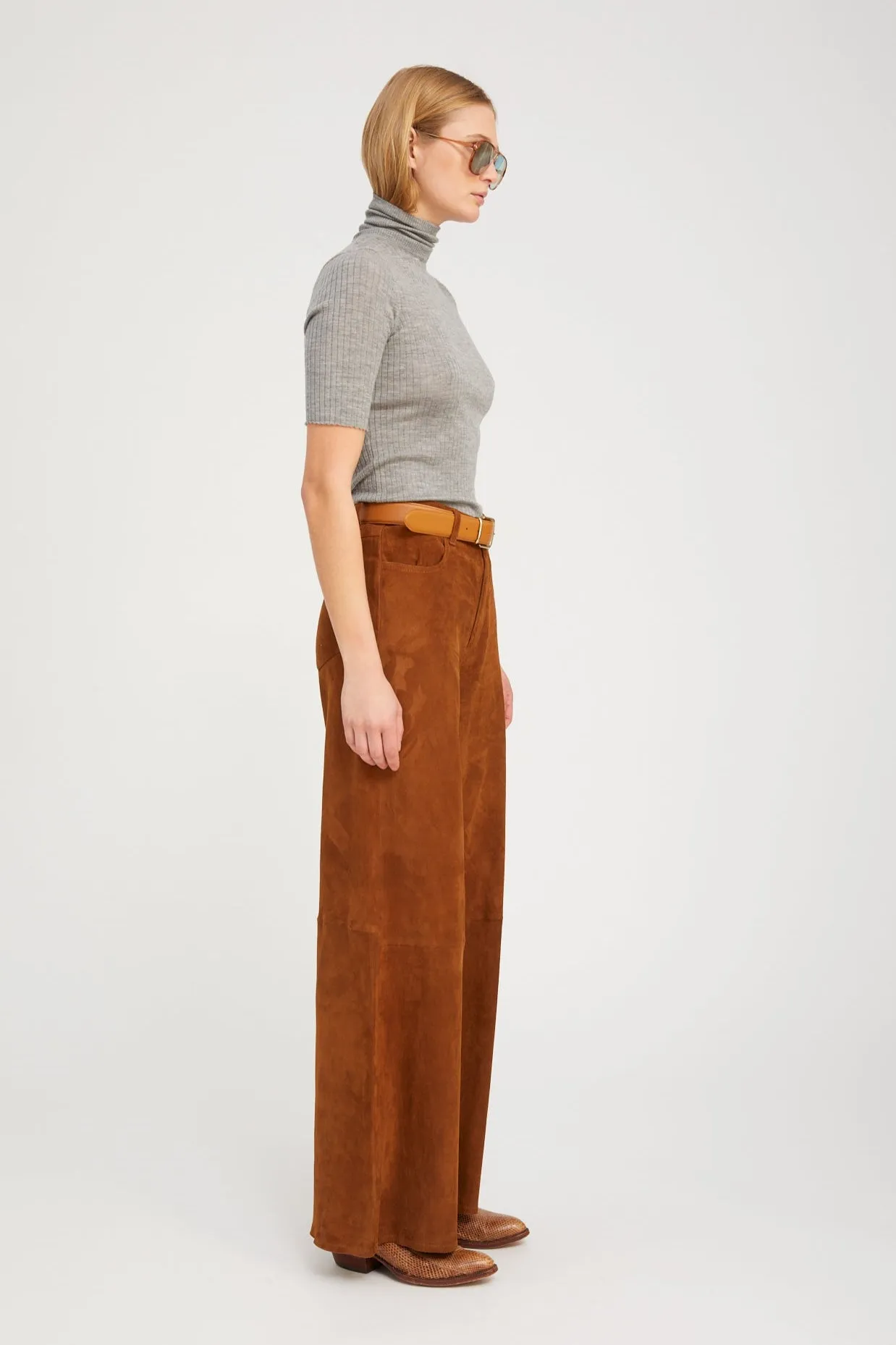 Dark Cognac Suede 5 Pocket Wide Leg sold by SPRWMN product image thumbnail 3
