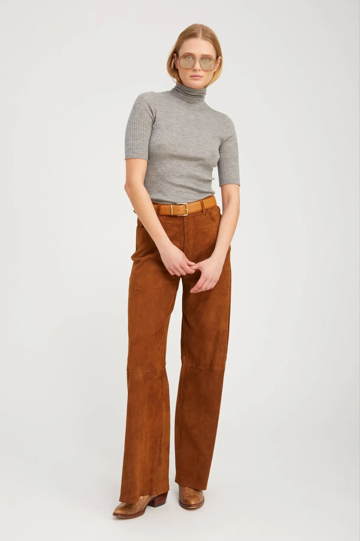 Dark Cognac Suede 5 Pocket Wide Leg sold by SPRWMN product image thumbnail 2