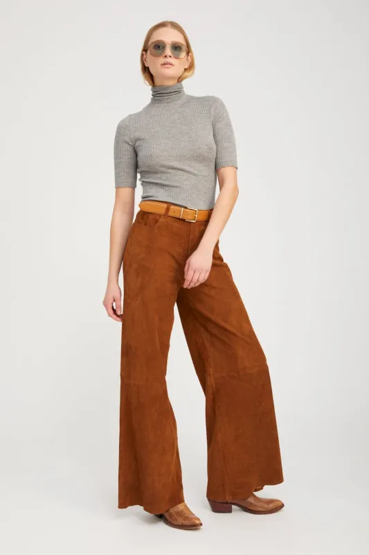 Dark Cognac Suede 5 Pocket Wide Leg sold by SPRWMN