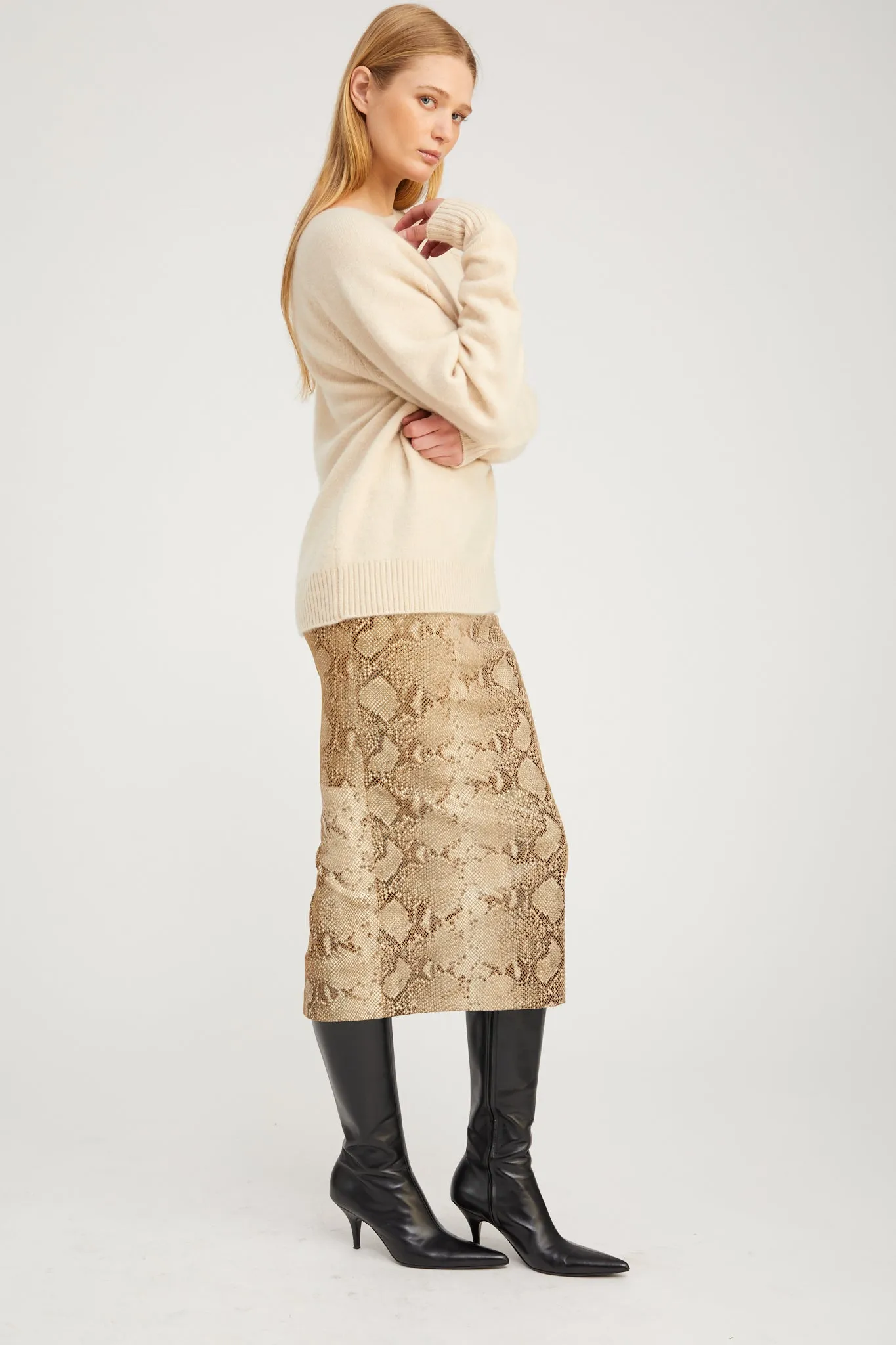 Beige Python Leather Tube Skirt sold by SPRWMN product image thumbnail 4