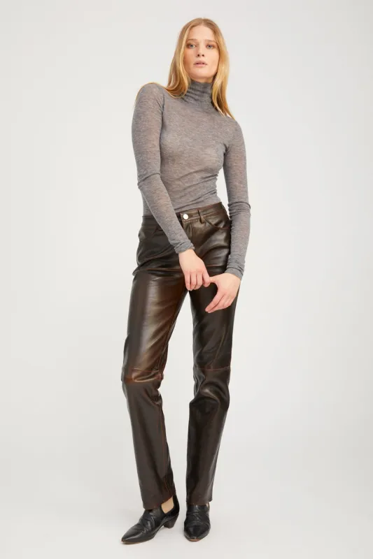 Burnt Umber Leather 5 Pocket Slim Straight sold by SPRWMN