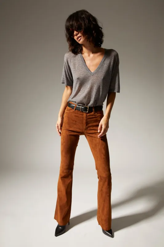 Dark Cognac Suede 5 Pocket Micro Flare sold by SPRWMN