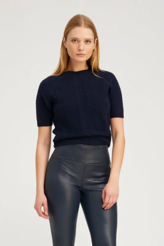 Navy Cashmere Cable Knit Raglan Sweater sold by SPRWMN