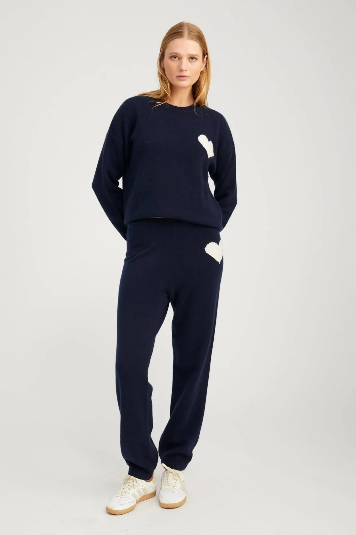 Navy Cashmere Heart Logo Sweatpants sold by SPRWMN